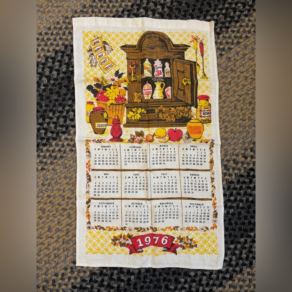 Vintage 1976 Kitchen Calendar Towel